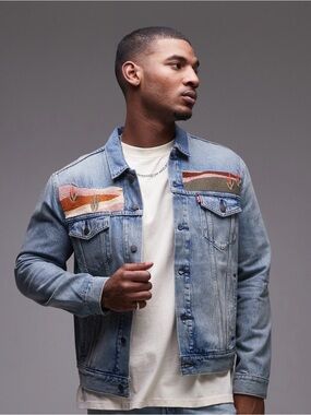 Levi's Light Wash Denim Jacket with Multicolor Southwestern Embroidery